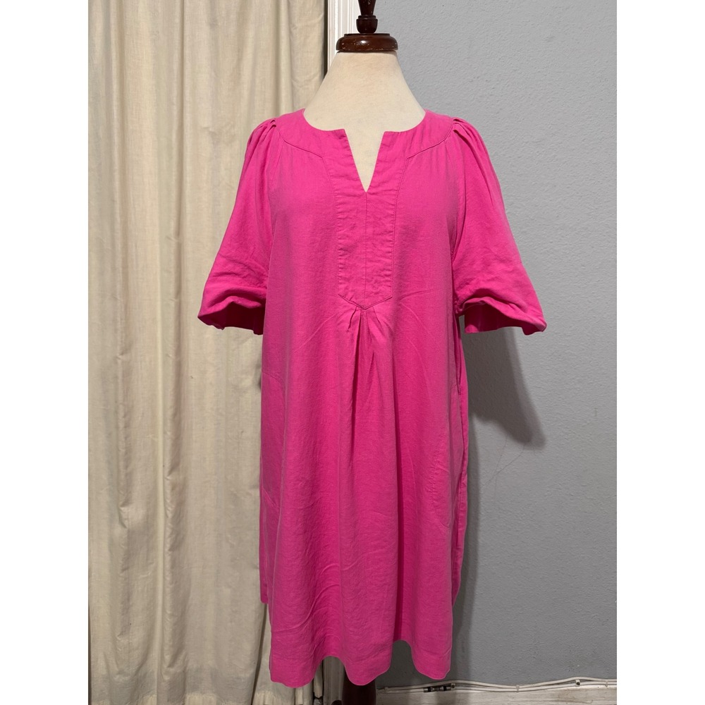 Charter Club Hot Pink Linen Blend Shift Dress Short‎ Sleeve Pockets Womens Large